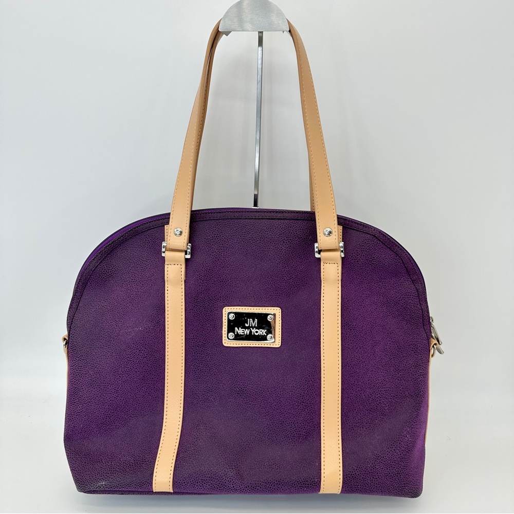 JM New York Purple Faux Leather Tote Bag-Metal Feet-Silver Tone Hardware 14”